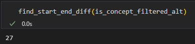 screenshot of interactive python terminal showing execution of find_start_end_diff()